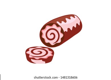 Meat mold roll vector on white background, meat slice vector