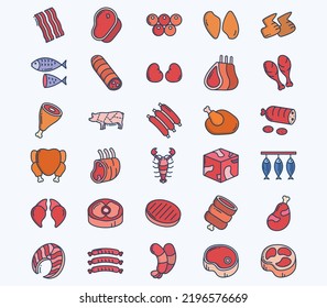Meat and non veg icon set, slice of meat, animal meat vector