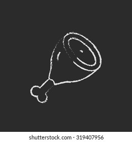 Meat on bone hand drawn in chalk on a blackboard vector white icon isolated on a black background.