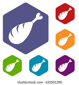 Meat on the bone icons set hexagon isolated vector illustration
