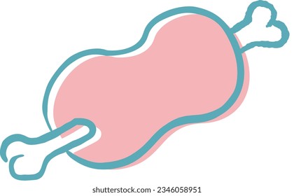 Fleisch auf dem Knochen (Manga-Fleisch) Einfache und stilvolle handgezeichnete Illustration