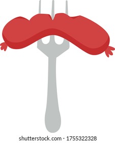 Carne sobre horquilla, ilustración, vector sobre fondo blanco