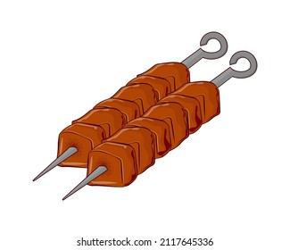 Meat on a skewer for a barbecue . isolated on a white background, vector image