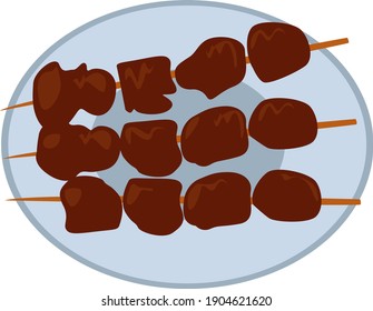 Carne en una ilustración vectorial de palo sobre un fondo blanco.