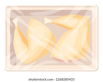 Meat packaging icon, vacuum wrap container. Product for counter of the butcher store. Supermarket food in pack. Top view decorative vector illustration