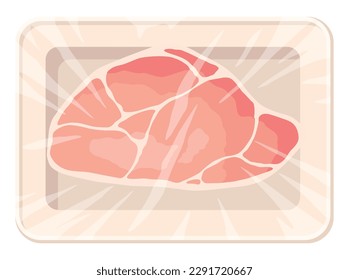 Meat packaging icon, vacuum wrap container. Product for counter of the butcher store. Supermarket food in pack. Top view decorative vector illustration