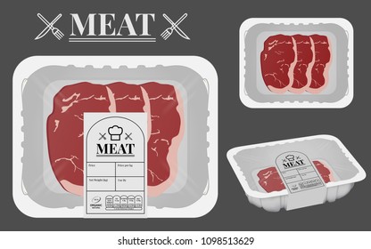 Meat packaging on the background. Ready to apply to your design. Vector illustration.