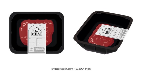 Meat packaging on the background. Ready to apply to your design. Vector illustration.