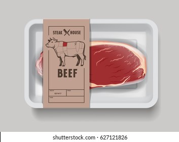 Meat packaging steak vector illustration of beef