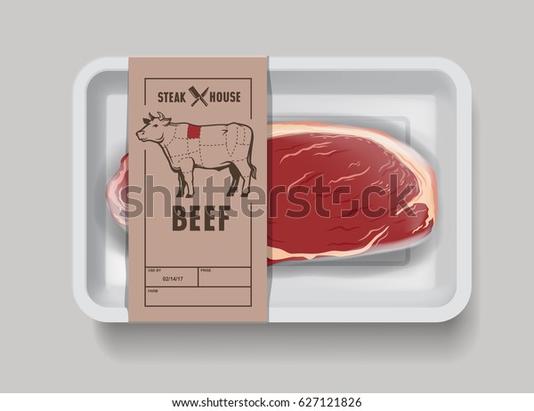 Meat Packaging Steak Vector Illustration Beef Stock Vector (Royalty ...