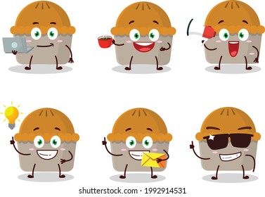 Meat pie cartoon character with various types of business emoticons. Vector illustration