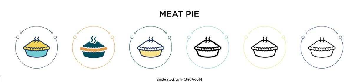 Meat pie icon in filled, thin line, outline and stroke style. Vector illustration of two colored and black meat pie vector icons designs can be used for mobile, ui, web