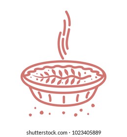 Meat pie, quiche vector line two color illustration. Hot, fresh, tasty and organic. Bakery shop web graphics, advertisements, brochures, business templates. Isolated on a white background.