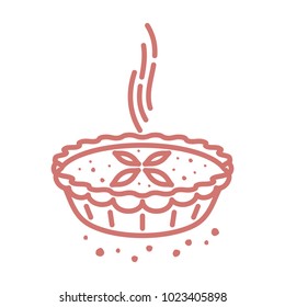 Meat pie quiche vector line two color illustration. Hot, fresh, tasty and organic. Bakery shop web graphics, advertisements, brochures, business templates. Isolated on a white background.
