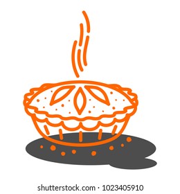 Meat pie,  quiche vector line two color illustration. Hot, fresh, tasty and organic. Bakery shop web graphics, advertisements, brochures, business templates. Isolated on a white background.