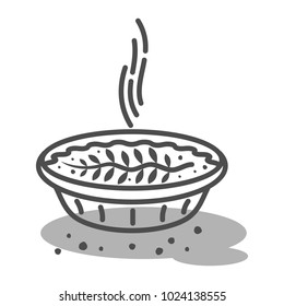 Meat pie, quiche vector line two color illustration. Hot, fresh, tasty and organic. Bakery shop web graphics, advertisements, brochures, business templates. Isolated on a white background.