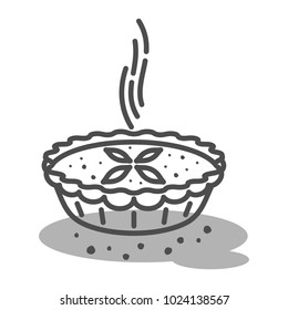 Meat pie, quiche vector line two color illustration. Hot, fresh, tasty and organic. Bakery shop web graphics, advertisements, brochures, business templates. Isolated on a white background.