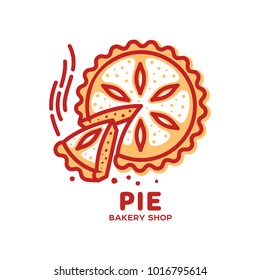 Meat pie, roll, quiche vector line logo templates. Two color illustration. Hot, fresh and tasty. Bakery shop menu, advertisements, brochures, business templates. Isolated on a white background.