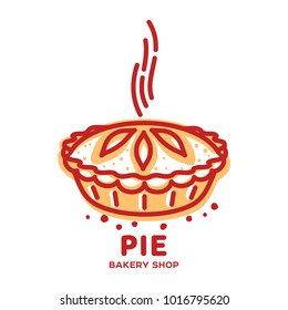 Meat pie, roll, quiche vector line logo templates. Two color illustration. Hot, fresh and tasty. Bakery shop menu, advertisements, brochures, business templates. Isolated on a white background.