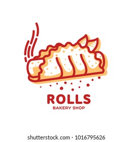 Meat pie, roll, quiche vector line logo templates. Two color illustration. Hot, fresh and tasty. Bakery shop menu, advertisements, brochures, business templates. Isolated on a white background.