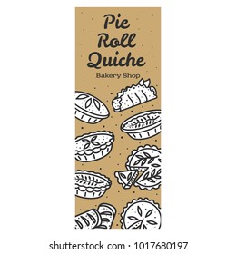 Meat pie, roll, quiche vector banner illustration. Hot, fresh, tasty and organic. Bakery shop menu, recipe, web graphics, advertisements, brochures, business templates Isolated on a white background