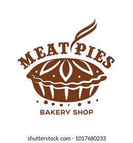 Meat pie, roll, quiche vector logo templates. One color illustration. Hot, fresh and tasty. Bakery shop menu, advertisements, brochures, business templates. Isolated on a white background