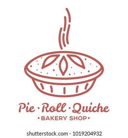 Meat pie, roll, quiche vector line logo templates. Two color illustration. Hot, fresh and tasty. Bakery shop menu, advertisements, brochures, business templates. Isolated on a white background.