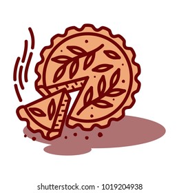 Meat pie, roll, quiche vector line two color illustration. Hot, fresh, tasty and organic. Bakery shop web graphics, advertisements, brochures, business templates. Isolated on a white background.