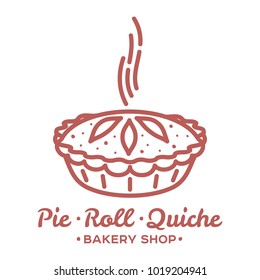Meat pie, roll, quiche vector line logo templates. Two color illustration. Hot, fresh and tasty. Bakery shop menu, advertisements, brochures, business templates. Isolated on a white background.