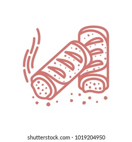 Meat pie, roll, quiche vector line two color illustration. Hot, fresh, tasty and organic. Bakery shop web graphics, advertisements, brochures, business templates. Isolated on a white background.