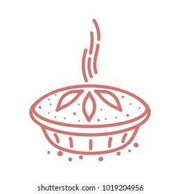 Meat pie, roll, quiche vector line two color illustration. Hot, fresh, tasty and organic. Bakery shop web graphics, advertisements, brochures, business templates. Isolated on a white background.