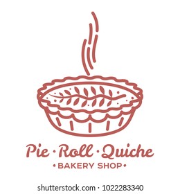 Meat pie, roll, quiche vector line logo templates. Two color illustration. Hot, fresh and tasty. Bakery shop menu, advertisements, brochures, business templates. Isolated on a white background.