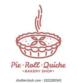 Meat pie, roll, quiche vector line logo templates. Two color illustration. Hot, fresh and tasty. Bakery shop menu, advertisements, brochures, business templates. Isolated on a white background.