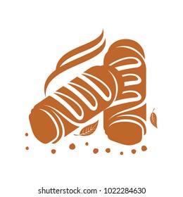 Meat pie, roll, quiche vector contrast one color illustration. Hot, fresh, tasty and organic. Bakery shop web graphics, advertisements, brochures, business templates. Isolated on a white background.