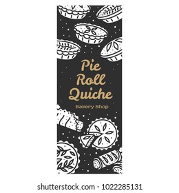 Meat pie, roll, quiche vector banner illustration. Hot, fresh, tasty and organic. Bakery shop menu, recipe, web graphics, advertisements, brochures, business templates Isolated on a white background