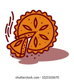 Meat pie, roll, quiche vector line two color illustration. Hot, fresh, tasty and organic. Bakery shop web graphics, advertisements, brochures, business templates. Isolated on a white background.