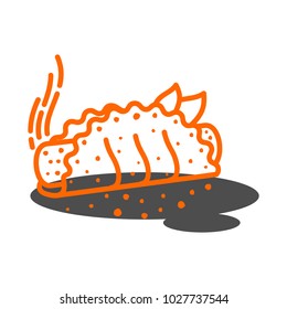 Meat pie, roll, quiche vector line two color illustration. Hot, fresh, tasty and organic. Bakery shop web graphics, advertisements, brochures, business templates. Isolated on a white background.