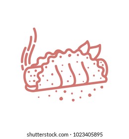 Meat pie, roll vector line two color illustration. Hot, fresh, tasty and organic. Bakery shop web graphics, advertisements, brochures, business templates. Isolated on a white background.