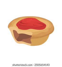 Meat pie with tomato sauce vector illustration.