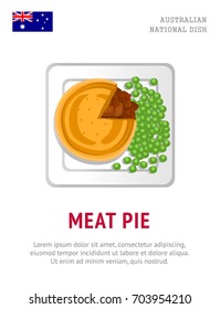 Meat Pie. Traditional Australian Dish. View From Above. Vector Flat Illustration.