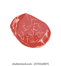 Meat piece in flat design. Red raw pork slice or beef fillet with veins. Vector illustration isolated.