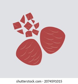 Ilustración vectorial de piezas de carne.  Vitamina, comida cruda para cocinar. 
