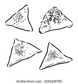 meat pies. Linear drawing by hand. Vintage