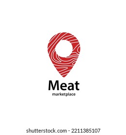 Meat with pin map point flat illustration style. Meat shop marketplace logo icon sign design concept