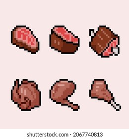 conjunto de vectores de ilustraciones de píxeles de carne