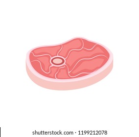 Meat pork slice with streaks and bone isolated icon vector. Raw flesh of pig meat, uncooked chopped ham . Ingredient of steak for barbeque and picnic