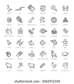 Meat, poultry, fish and eggs - minimal thin line web icon set