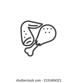 Meat and poultry line icon. Chicken wing and leg linear style sign for mobile concept and web design. Meat products outline vector icon. Symbol, logo illustration. Vector graphics