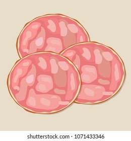 Meat product collection slice of ham icon. Flat style vectot illustration