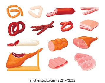 Meat product collection. Vector illustration cartoon flat icon set isolated on white background.